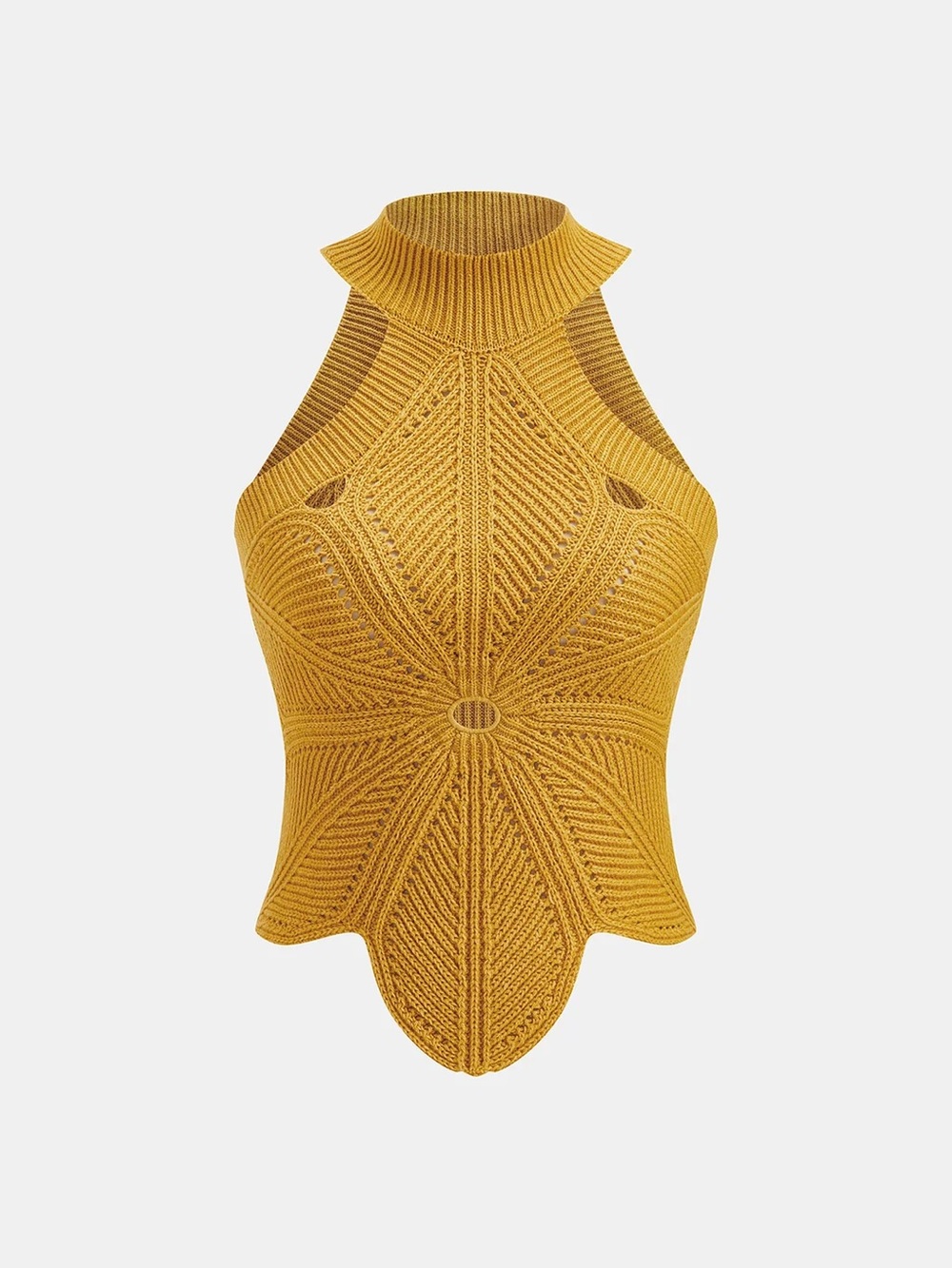 Commense Sleeveless Hollow Out Knit Halter Top Mustard Knit Halter Top NWT Med